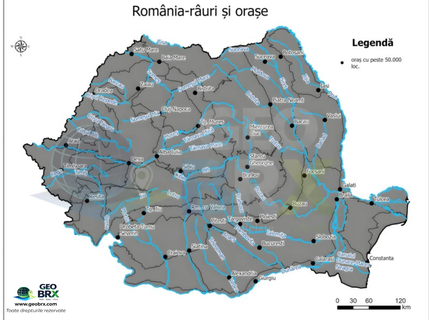 Harta râurilor și orașelor din România